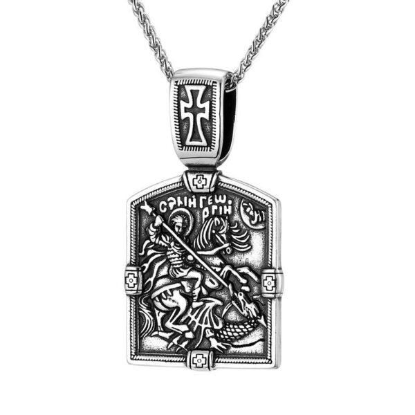 Wholesale Titanium Steel Cross Knight Card Pendant Necklace