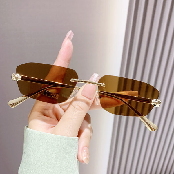 Wholesale Metal trimmed frameless polygonal cheetah decorative sunglasses