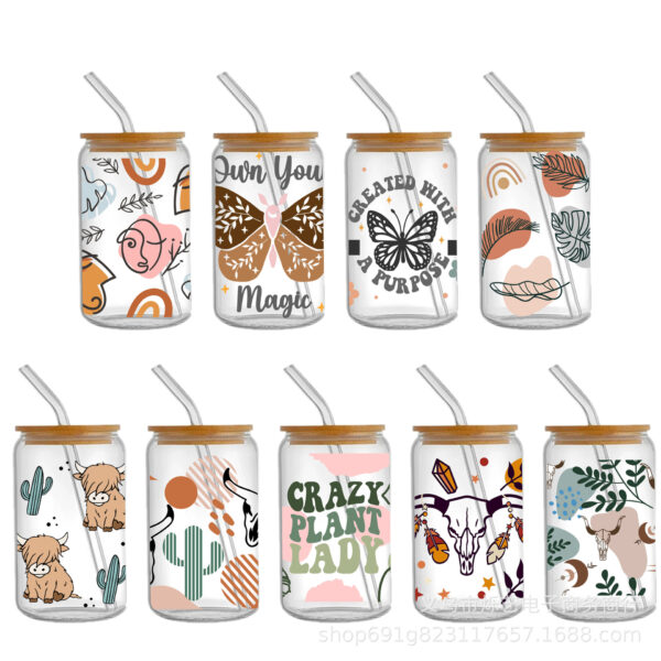 Wholesale Rainbow series UV DTF transfer crystal water cup waterproof sticker suit for 16OZ,1Yc51246