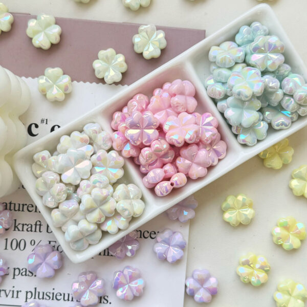 Wholesale 10pcs UV Macaron Four Leaf Flower Acrylic Beads