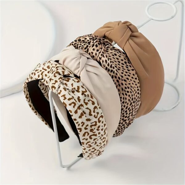 Wholesale Leopard print coffee colored fabric knotted wide edge headband