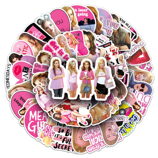 Wholesale 50pcs pink cartoon blonde girl Waterproof Vinyl Stickers