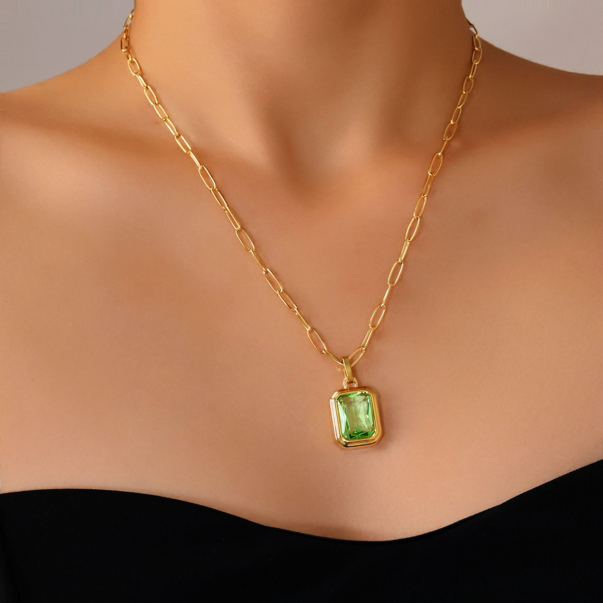 Wholesale Square colored diamond titanium steel necklace