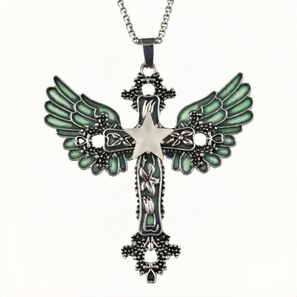 O1CN01QPhltK2IVKutiyEaI_3919529291-0-cib Wholesale Luminous pentagram cross wing necklace