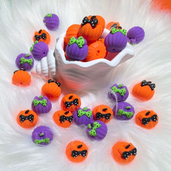 Wholesale Multi-color 3D Pumpkin Braid Silicone Cartoon Beads 10pcs/pack