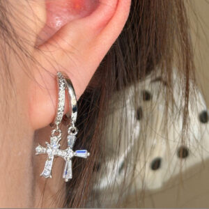 Wholesale Retro Cool Solid Circle Double Cross Earrings
