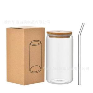 16oz cowhide box single pack + bamboo lid + straw / 401-500ml