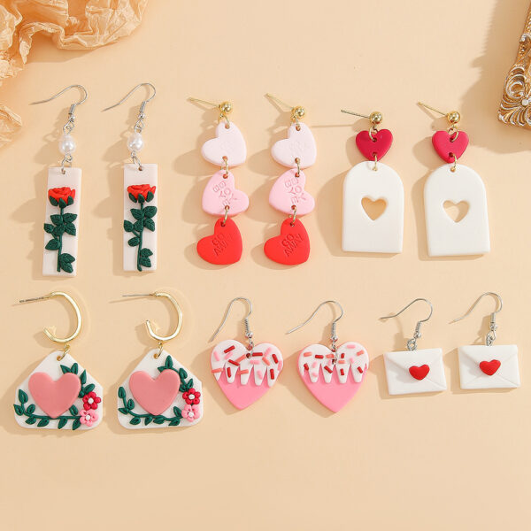 Wholesale Rose envelope Valentine's Day soft ceramic earrings