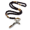 Wholesale Dark Brown Rice-Shaped Rosary Cross Necklace