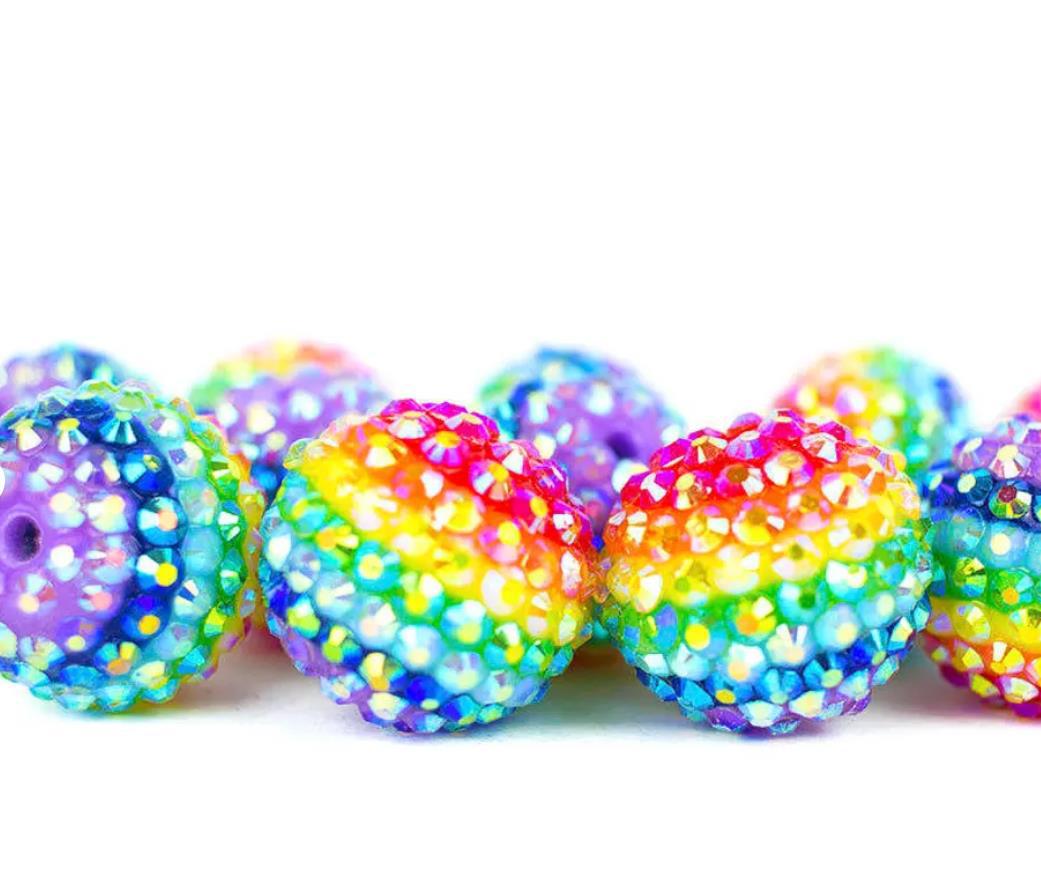 Wholesale 22MM Rainbow Color Stripe Resin Beads Bubblegum Beads
