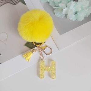 Yellow letter fur ball pendant/H / One piece is also wholesale price
