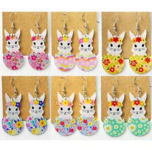 Wholesale Easter Cute Rabbit Flower Easter Egg Acrylic Earrings