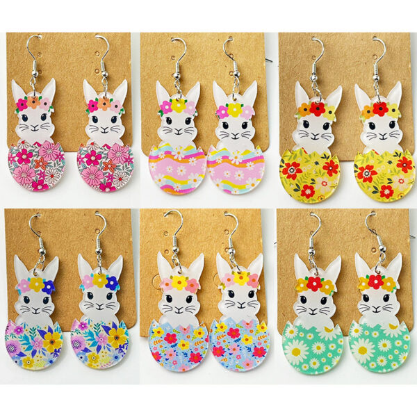Wholesale Easter Cute Rabbit Flower Easter Egg Acrylic Earrings