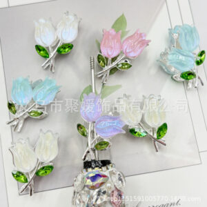 Wholesale 20pcs double-sided tulip flower color plated diamond four hole beads