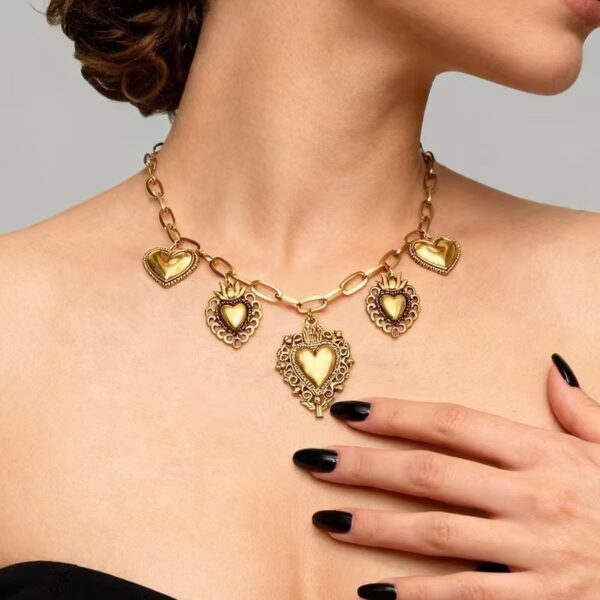 Wholesale Heart shaped Sweet Pearl Cross Clock Necklace