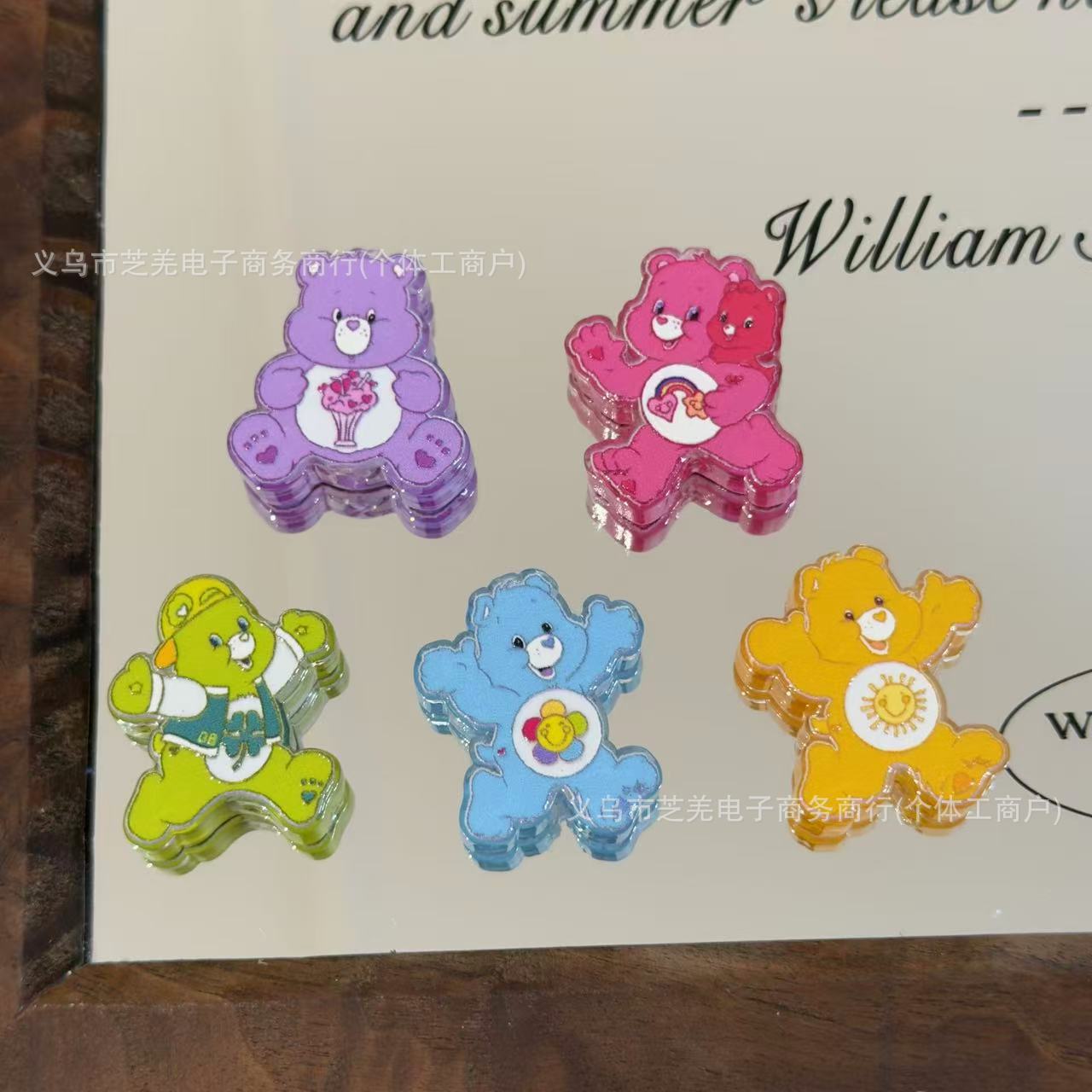 Wholesale embossed cartoon rainbow bear acrylic beads