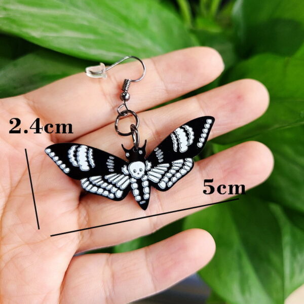 Wholesale acrylic black dark skull moth insect butterfly earrings