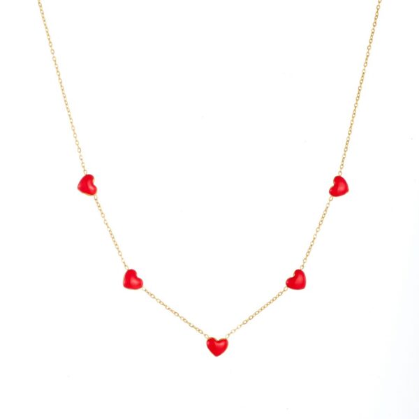 Wholesale Red Enamel Heart Pendant Necklace Earrings Gold-plated Jewelry Set