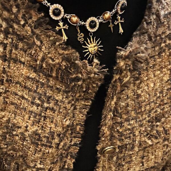 Wholesale Black Gold Cross Sun Bead Vintage Necklace