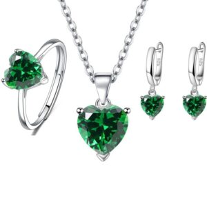 Green diamond earrings + necklace + ring [set]