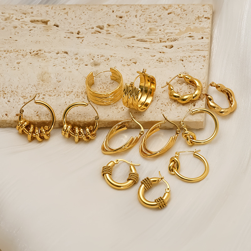 Wholesale Stainless steel wrapped gold geometric earrings