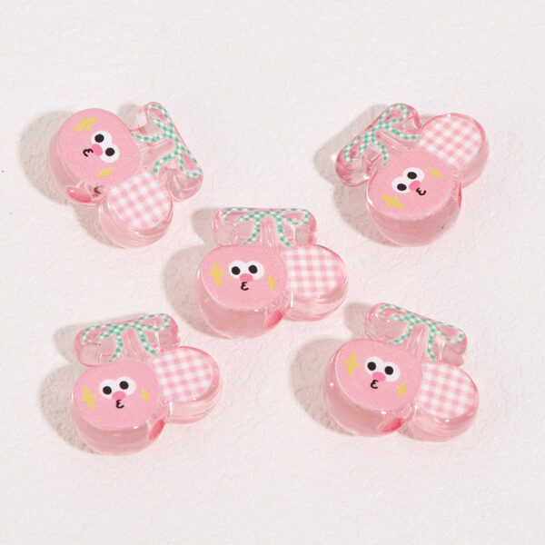 Wholesale Acrylic Transparent Half-Face Cartoon Cute Pink Cherry Beads DIY Handmade Jewelry Beading Material
