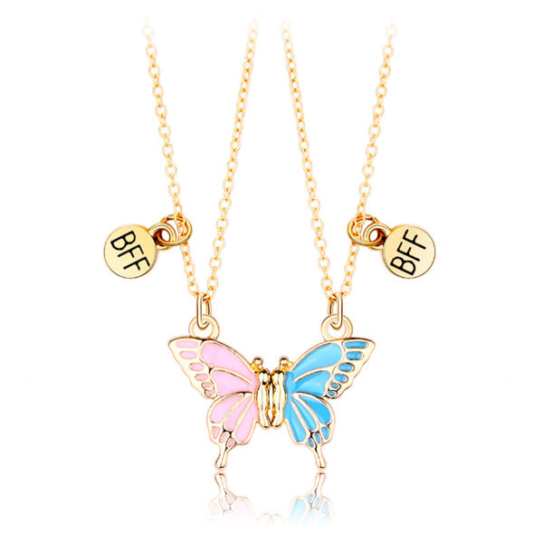 Wholesale Butterfly Necklace Magnet Stone Attracting Bff Alloy Dripping Oil