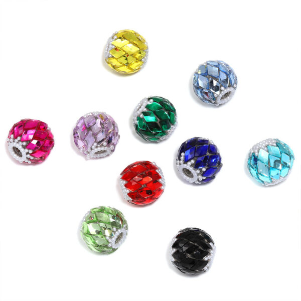Wholesale 5pcs coloured diamond-studded round flower beads