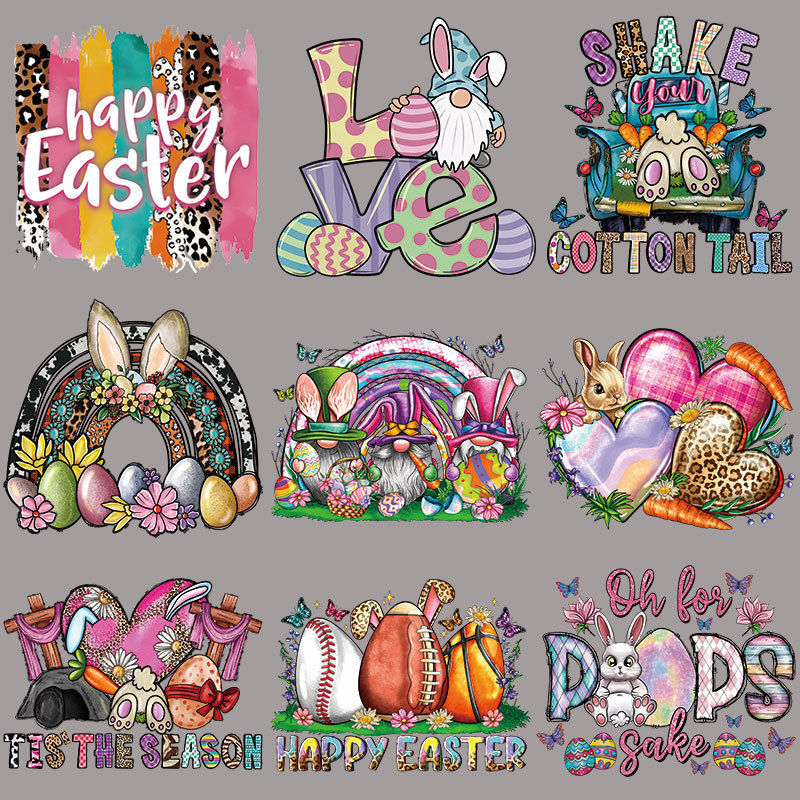 Wholesale Cross-border wholesale Easter rabbit heat transfer stickers heat transfer stickers diy clothing canvas bag LOGO oset ironing