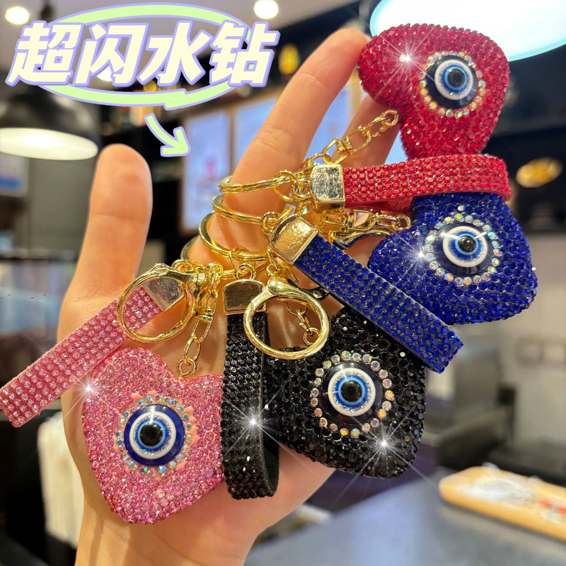 Wholesale Clay Full Rhinestone Heart Keychain