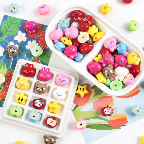 Wholesale 5pcs Handmade DIY Acrylic Beads Cute Bear Apple Five-Pointed Star