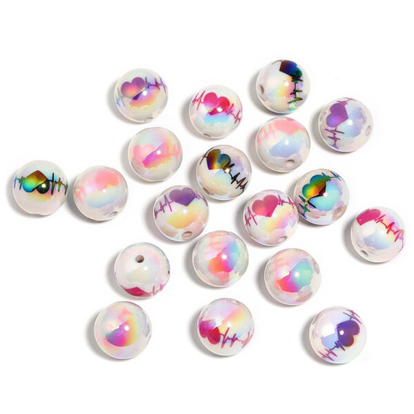 Wholesale 10pcs Valentine's Day Camellia Printed Round Acrylic Beads