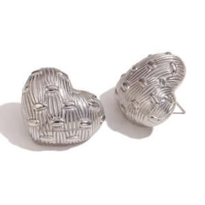 French-style woven peach heart stud earrings-steel