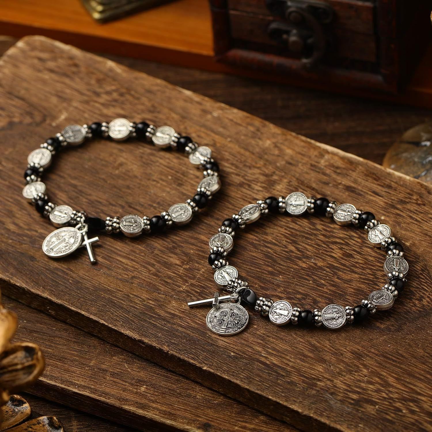 Wholesale Sier Holy Book Medal Bead Bracelet
