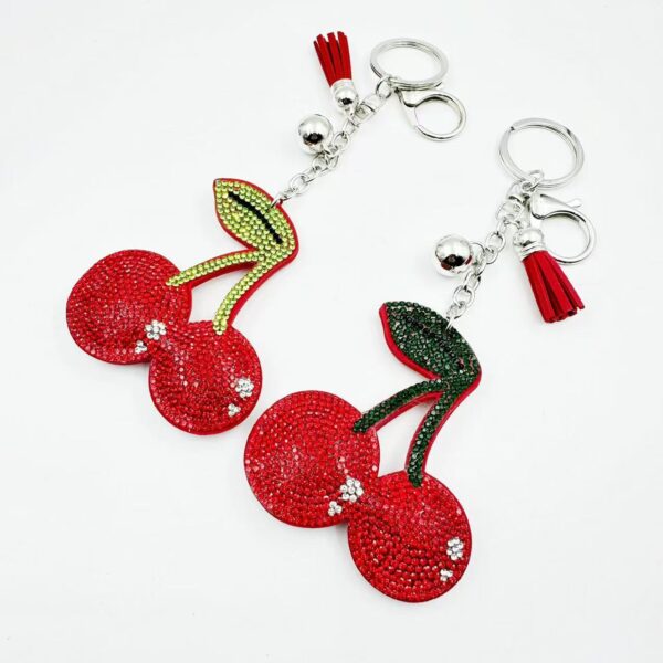 Wholesale cherry rhinestone flannel keychain package pendant keychain