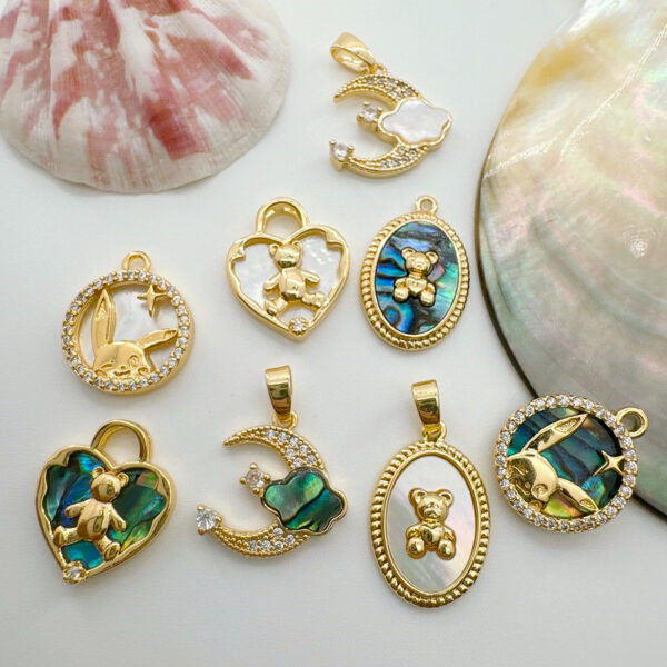Wholesale Golden Natural Shell Abalone Shell Bear Pikachu Bracelet Necklace DIY Pendant