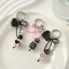 Wholesale Heart shaped bow square beads black pink keychain