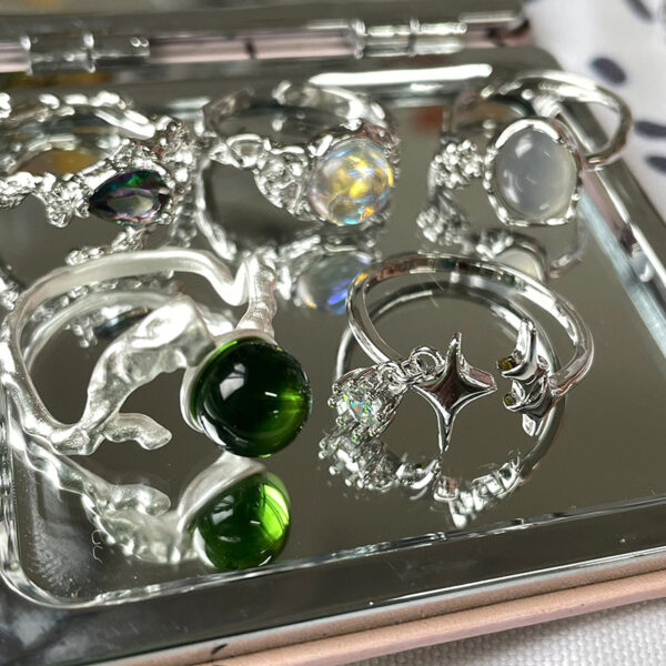 Wholesale Silver Inlaid Moonstone Geometric Open Ring