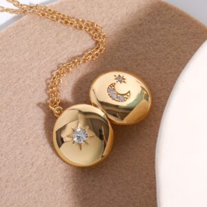 Sun and moon double sided opening necklace