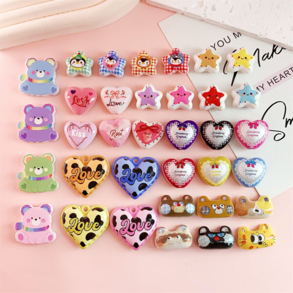 Wholesale 10pcs double-sided printed panda head heart-shaped pentagram acrylic beads
