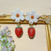 Wholesale Cute Strawberry Flower Soft Ceramic Earrings