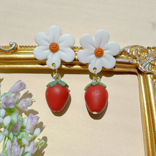 Wholesale Cute Strawberry Flower Soft Ceramic Earrings
