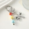 Wholesale Colored bead heart shaped bow metal keychain