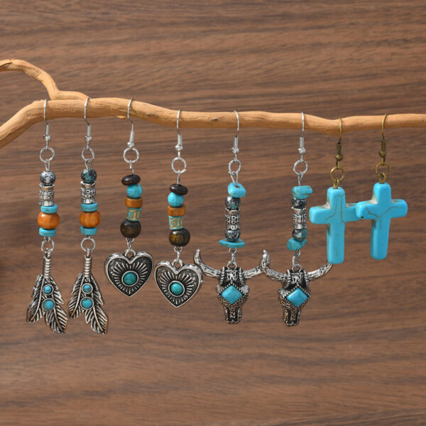 Wholesale Bohemian Turquoise Bull Head Earrings