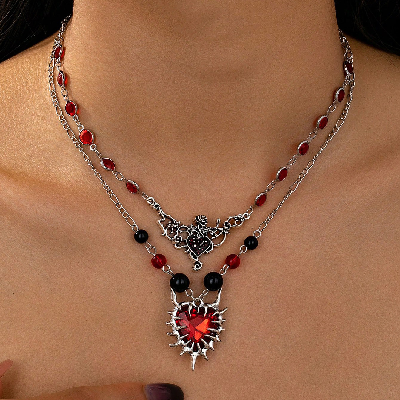 Wholesale Dark Gothic Butterfly Cross Bat Skull Necklace Set