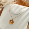 Wholesale gold flower necklace stainless steel plated pendant light luxury necklace