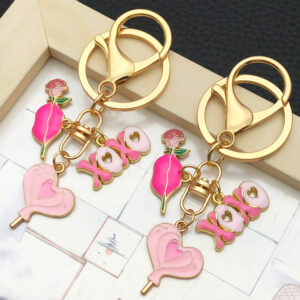 Wholesale Valentine's Day Oil Dripping Pink Rose Love Candy Keychain
