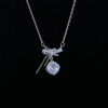Wholesale Square Sugar White Diamond Bow Pink Diamond Titanium Steel Necklace