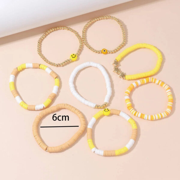 Wholesale bright yellow 8-piece sethandmade soft pottery bracelet