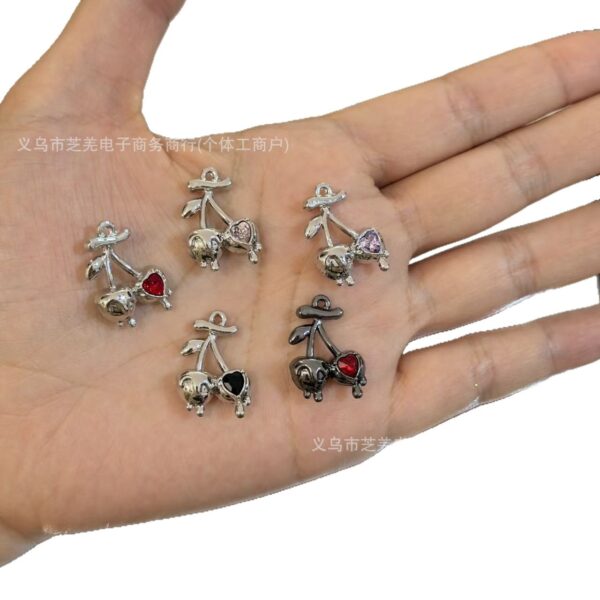 Wholesale Metallic high-quality zircon melted cherry relief pendant, DIY bag charm, phone chain, hair accessory.